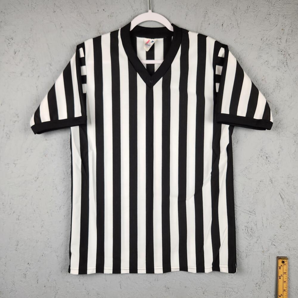 Vintage Majestic Shirt Mens Medium Black White Referee Striped Ringer Y2K Zebra
